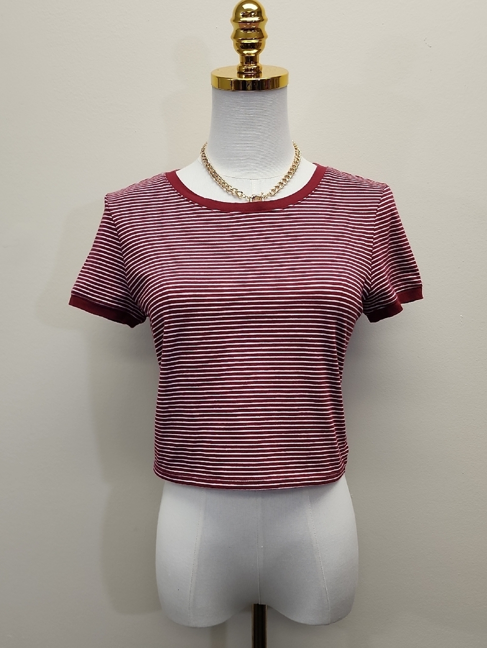 Forever 21 Striped Crop Top Red White Baby Tee Size Medium